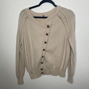 Fossil Merino Wool Cashmere Button Up Cardigan Sweater Womens Size S Beige Neutr